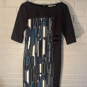 New York & Company Black and Blue Geometric Dress - Size S